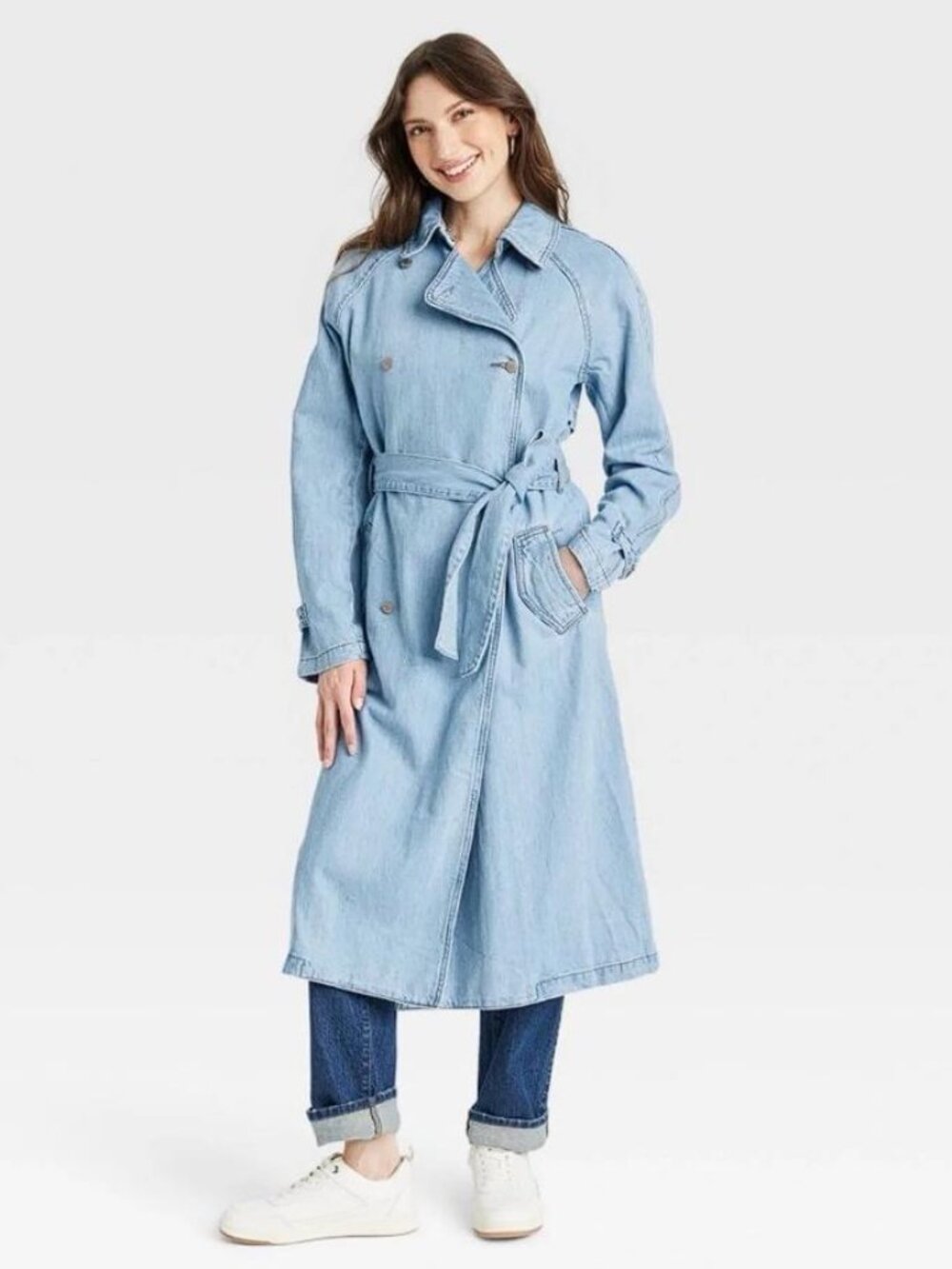 UNIVERSAL THREAD Women's Denim Trench Coat Size S In Light Wash